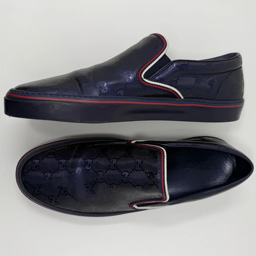 Gucci GG Guccissima Blue/Purple 
Slip-On Loafers/Sneakers w/Red and White Trim. - Picture 3 of 5